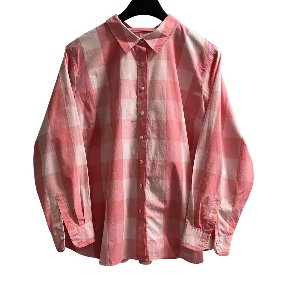 Talbots Top Womens 2XP Pink Plaid Cotton Button Down Blouse Office Career Spring